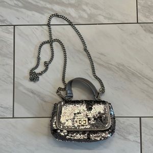 Steve Madden Crossbody Hand Bag Pewter Silver Blairr Sequin Chain